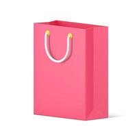 Minimalistic pink bag 3d icon. Paper volumetric package vector