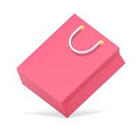 Pink shopping bag 3d icon. Minimalistic package with white handles vector