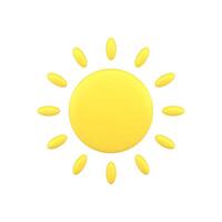 Minimalistic sun 3d icon. Yellow symbol of hot summer and bright weather vector