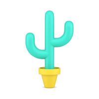 Minimalistic green cactus in pot 3d icon. Volumetric ornamental plant for home vector