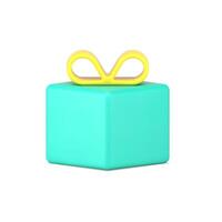 Green square gift with yellow bow 3d icon. Greeting surprise in celebration box vector