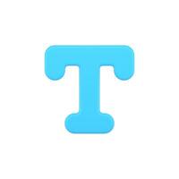 Letter T 3d icon. Blue typographic text symbol vector