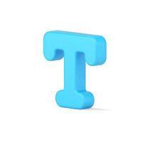 Blue letter T 3d icon. Volumetric typographic text symbol vector