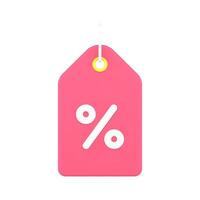 Percent discount tag 3d icon. Pink coupon with marketing sale tag vector