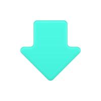 Turquoise down arrow 3d icon. Downward movement symbol vector