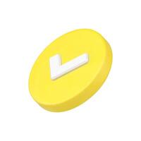 White check mark in yellow circle 3d icon isolated illustration vector