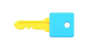 Yellow key with blue head 3d icon illustration vector