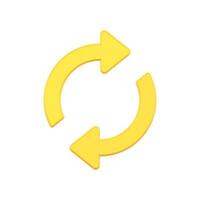 Simple yellow rotation circle arrows 3d icon illustration. Dynamic symbol of connection vector