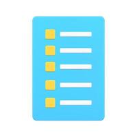 Blue simple modern checklist with yellow checkbox and line 3d icon illustration vector