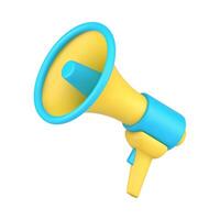 Bright yellow blue megaphone loudspeaker icon 3d isometric illustration. Sound loud speaking vector