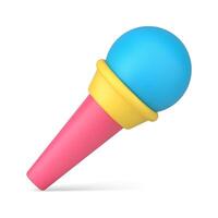 Bright pink yellow blue microphone icon 3d illustration. Music mic for professional singer vector