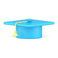 Realistic 3d icon isometric blue graduation cap degree high university achievement vector