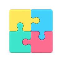 Colorful shiny puzzle connect 3d icon illustration. Multicolored assembly piece of jigsaw vector