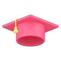Realistic pink graduation cap with yellow tassel isometric illustration 3d icon template vector