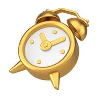 Metallic golden retro alarm clock diagonally placed 3d icon realistic illustration vector