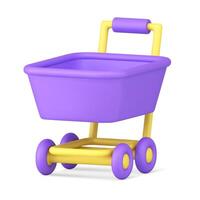 Supermarket trolley pushcart with handle purchase carrying transportation realistic 3d icon vector