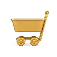 Golden metallic supermarket trolley internet shopping goods adding 3d icon realistic vector