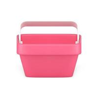 Glossy pink shopping basket grocery purchase comfortable carrying realistic 3d icon vector