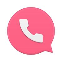 Pink handset quick tips front view 3d icon isometric illustration. Telephone badge for call vector