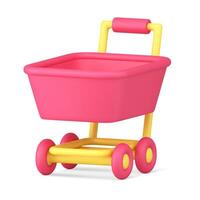 Pink supermarket trolley online shopping adding goods internet interface 3d icon isometric vector