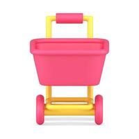 Glossy pink supermarket trolley business shopping retail mobile application 3d icon vector