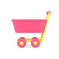 Pink supermarket trolley goods carrying purchase transportation equipment side view 3d icon vector