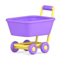 Purple handcart sell service metallic equipment with wheels and handle realistic 3d icon vector