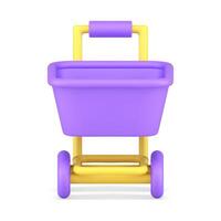 Hypermarket shopping transportation equipment product carrying front view realistic 3d icon vector