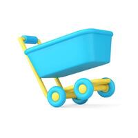 Glossy blue supermarket trolley diagonally displaced store notification realistic 3d icon vector