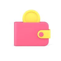 Glossy pink billfold with falling yellow cash money coin realistic 3d icon illustration vector