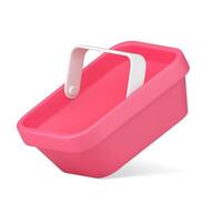 Glossy pink empty shopping basket with handle diagonally displaced realistic 3d icon vector