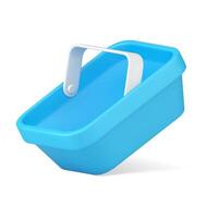Glossy blue plastic shopping basket marketing e commerce decorative design realistic 3d icon vector