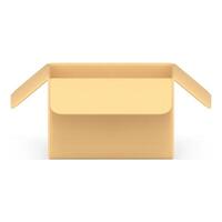 Open cardboard box front view 3d icon realistic illustration. Isometric container package vector