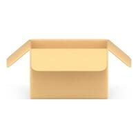 Open cardboard box front view 3d icon realistic illustration. Isometric container package vector