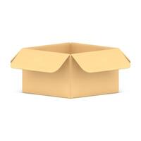 Empty open cardboard box industrial carrying and storage front side view 3d icon realistic vector