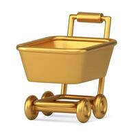 Luxury metallic golden hypermarket pushcart for goods transportation realistic 3d icon vector