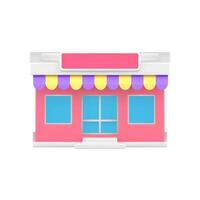 Pink street awning storefront local shop building exterior realistic 3d icon illustration vector