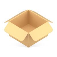 Realistic open cardboard box for things goods storage carrying diagonal placed 3d icon vector