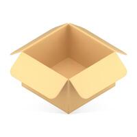 Realistic open cardboard box for things goods storage carrying diagonal placed 3d icon vector