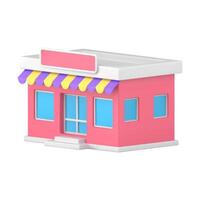 realista 3d icono rosado tienda de comestibles toldo Tienda edificio fachada frente lado ver isométrica vector