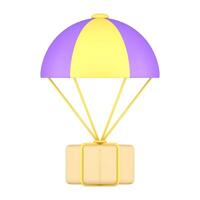 Cargo courier global shipping flying hot air balloon with cardboard box 3d icon illustration vector
