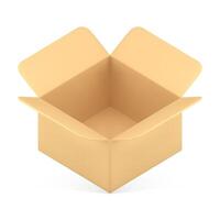 Open empty diagonally placed cardboard box putting goods personal things 3d icon realistic vector