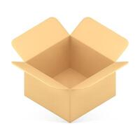 Open empty diagonally placed cardboard box putting goods personal things 3d icon realistic vector