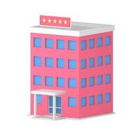 Realistic 3d icon pink public hotel building exterior door entrance and windows isometric vector