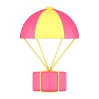 Flying freight postal transportation pink hot air balloon carry box 3d icon isometric vector