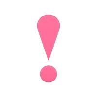 Pink glossy exclamation point front view attention error warning realistic 3d icon vector
