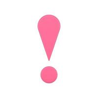 Pink glossy exclamation point front view attention error warning realistic 3d icon vector