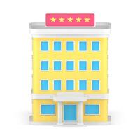 Front view premium hotel multistory building facade with entrance columns and windows 3d icon vector