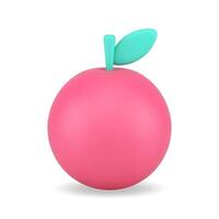 Glossy pink sphere shape apple with green leaf natural fruit realistic 3d icon illustration vector