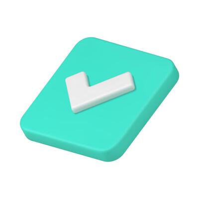 Isometric green diagonal placed accept checkmark squared realistic 3d icon illustration